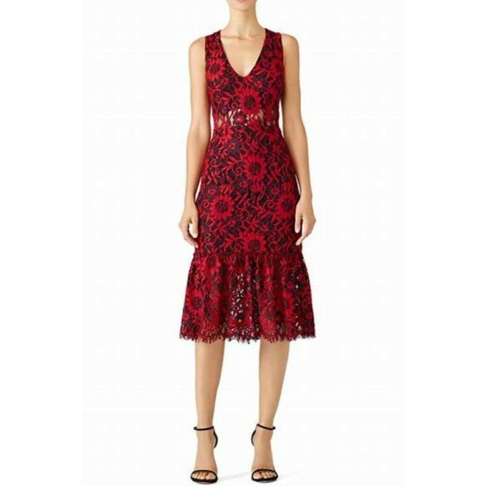 Alexia Admor Red Floral Lace Midi Dress